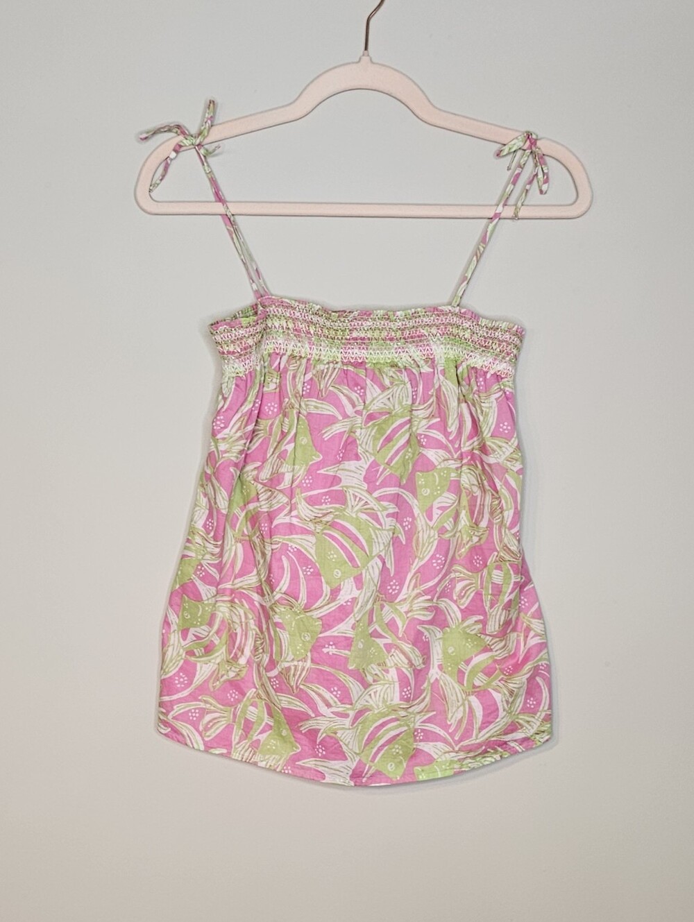 Lilly Pulitzer Smocked Tank Top Tropical Fish Size Small Pink Green 100% Cotton